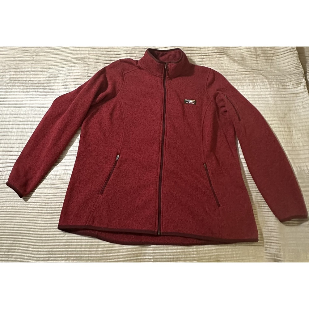 LL Bean Women's Sweater Fleece Full‎ Zip Jacket Heathered Red Size 2X EUC